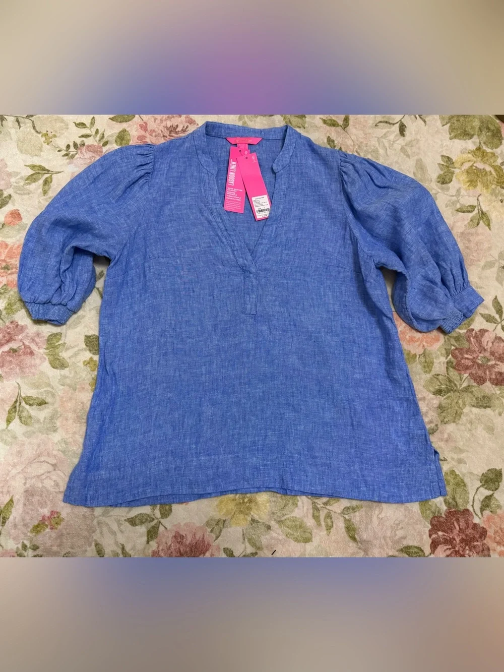 Lilly Pulitzer NWT Mialeigh 100% Linen Puff Elbow Sleeve Blouse